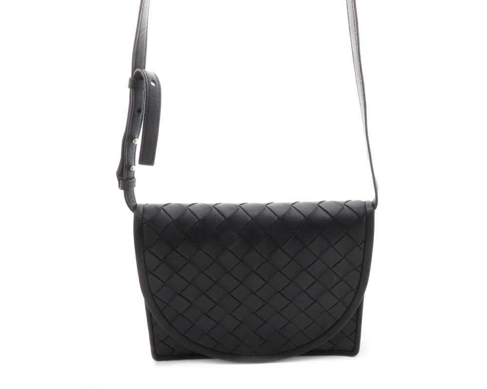 BOTTEGA VENETA Intrecciato Shoulder Bag Black Calfskin